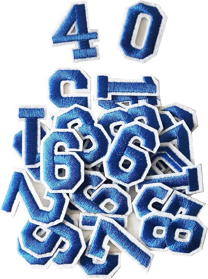 AXEN 40PCS Iron on Numbers Patches, Embroidered Number Patches from 0 to 9, Applique for Clothes, Dress, Hat, Jeans, DIY Accessories, Blue