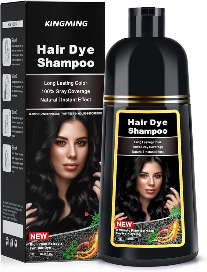 Black Hair Dye Shampoo, Hair Color Shampoo for Women Men Grey Hair Coverage 500ml (Black)