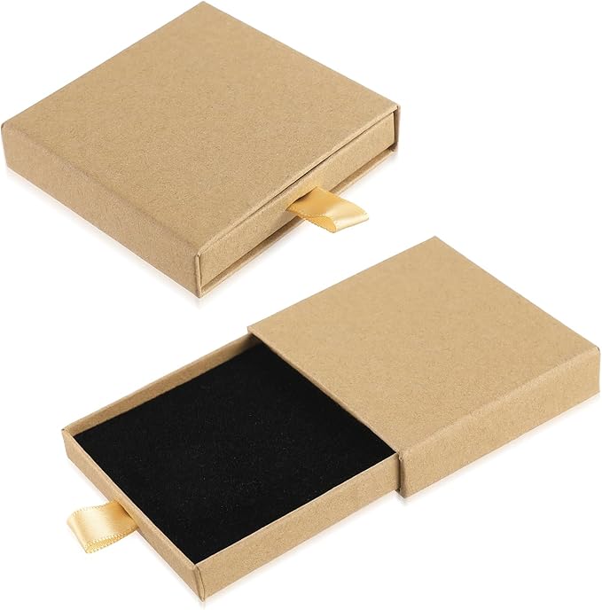 Yolev 2 Pack Cardboard Gift Boxes, 2.9x3.1x0.7Inch Small Gift Boxes for Bracelets, Earrings, Necklaces (Kraftpaper Color)