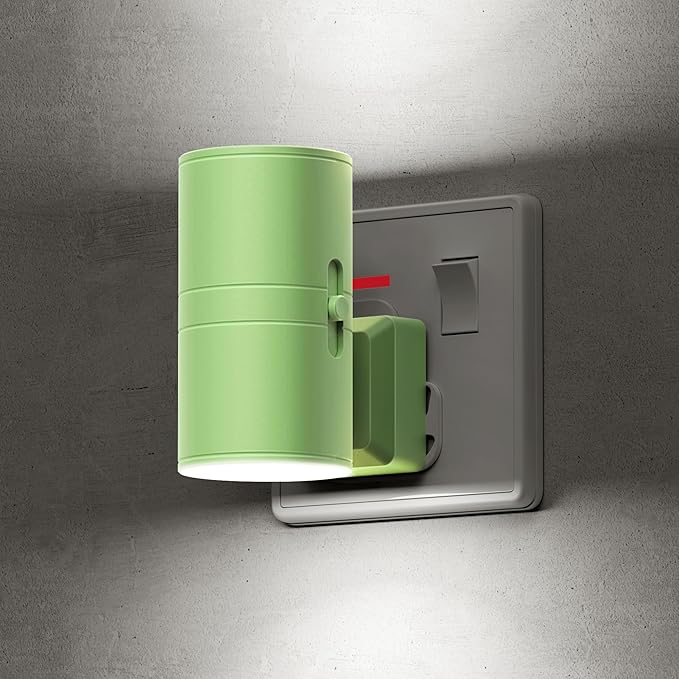 LOHAS-LED Night Light, Modern Night Light with Dusk to Dawn Sensor, Adjustable Brightness 0-100LM, Cool White 6000K, Dimmable Nightlight for Hallway Bathroom, Green Shade, 1 Pack