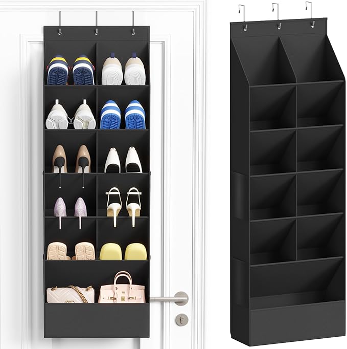 Lifewit Over the Door Shoe Organizers, Hanging Shoe Storage Rack with 11 Pockets, 5 Layers Shoe Holder for Closet Door Includes Boots, Toys, Water Bottles, Daily Necessities, Black,1 Pack