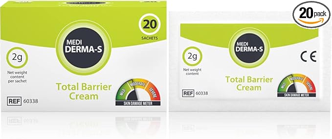 Medi Derma-S Total Barrier Cream, Provides Gentle Barrier Protection on Intact and Mild Skin - Waterproof Barrier, Long-Lasting and Quick Absorbing Formula - (20 Sachets x 2 G)