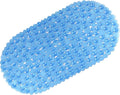 WELTRXE Bath Mat Non Slip Anti Mould for Inside Bath, Anti Slip Shower Mat, 69 x 36 cm Blue Oval Pebble PVC Bathtub Mat, Soft Comfortable Bath Mat with Suction Cups & Drainage Holes for Elderly Child