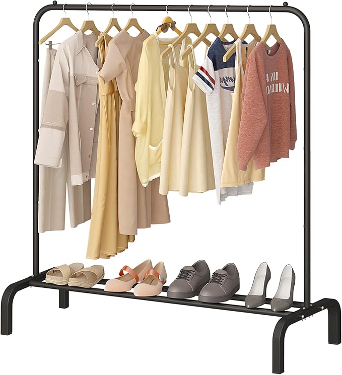 JIUYOTREE Clothing Garment Rack, 110 CM Metal Clothes Rail with Bottom Rack for Coats, Skirts, Shirts, Sweaters, Black