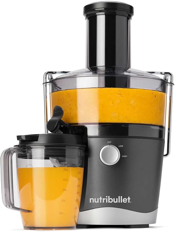 nutribullet 800W Centrifugal Juicer - 8 Piece Set - 1.5L Pulp Basin & 800ml Juicer Pitcher - Two Speeds, Wide 3" Chute, No-Drip Spout & Dishwasher Safe - Juice Tough Fruits and Vegetables With Ease