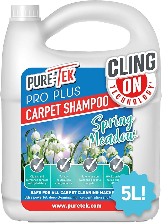 Pure Tek Carpet Cleaner Shampoo 5L - Carpet Cleaner Solution for Machines, Heavy Duty Stain Remover Liquid, Deep Cleaning Detergent to Neutralise Pet Odour & Urine Stains, Works with All Machines