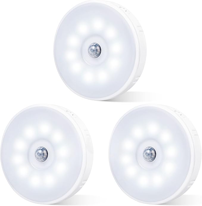 innotree 3 Pack Motion Sensor Lights Indoor,Battery Powered Rechargeable LED Night Light for Stairs, Bathrooms, Hallways, Closets, Kitchens, Under Cabinets[Energy Class A+++]
