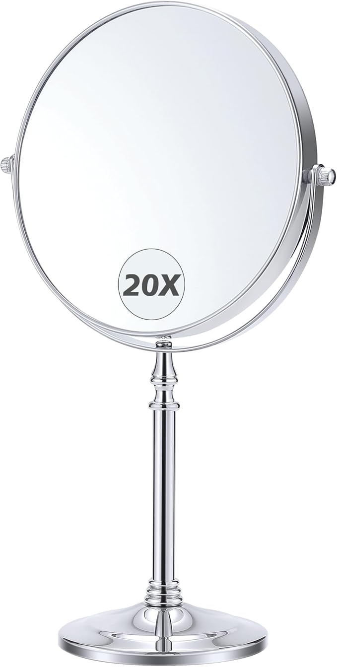 MIYADIVA Magnifying Mirror 20x, Double Sided 1X & 20X makeup Mirror on Stand, Large Tabletop Vanity Mirror, bathroom mirror with 360°Rotation for Bathroom or Bedroom