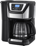 Russell Hobbs Chester Grind & Brew Filter Coffee Machine, Bean to cup, Quiet brew technology, 1.5L Carafe/12 cups, 4-12 Cup brewing option, 24hr timer, 40min keep warm, Washable filter, 1025W, 22000
