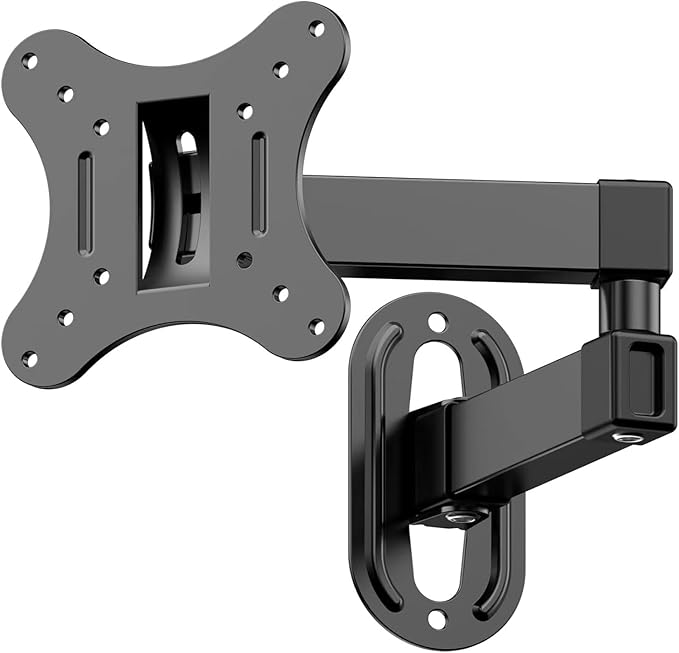 Full Motion TV Wall Bracket for Most 14-27 Inch LED LCD Flat and Curved TVs up to 10kg, Sturdy TV Wall Mount with Tilt Swivel Extension, Max VESA 100x100mm Monitor Mount