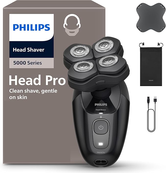 Philips Head Shaver Pro 5000 Series - Skull Shaver for Men and Women, 360° Flexing Head & ComfortCut Blades for Clean Shave, Gentle on Skin, Model HS5980/15