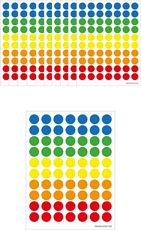 Henbrandt Coloured Dot Stickers 700 Coloured Sticky Dots 8mm Organisation Scrapbook Sticker Chart
