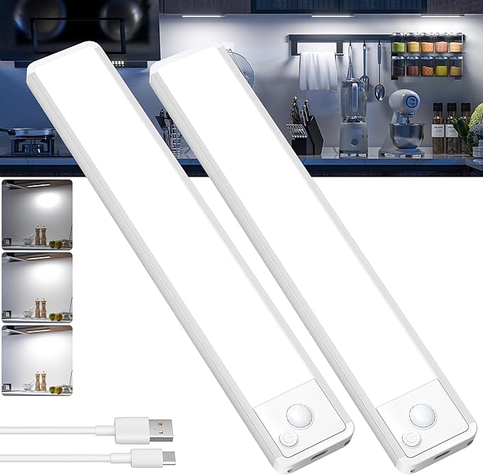 Under Cabinet Kitchen Lights LED - Cupboard Light Motion Sensor Indoor Rechargeable Strip Wireless USB Powered Magneti Battery Operated for Stairs Wardrobe Hallway Garage Bed[Energy Class G]