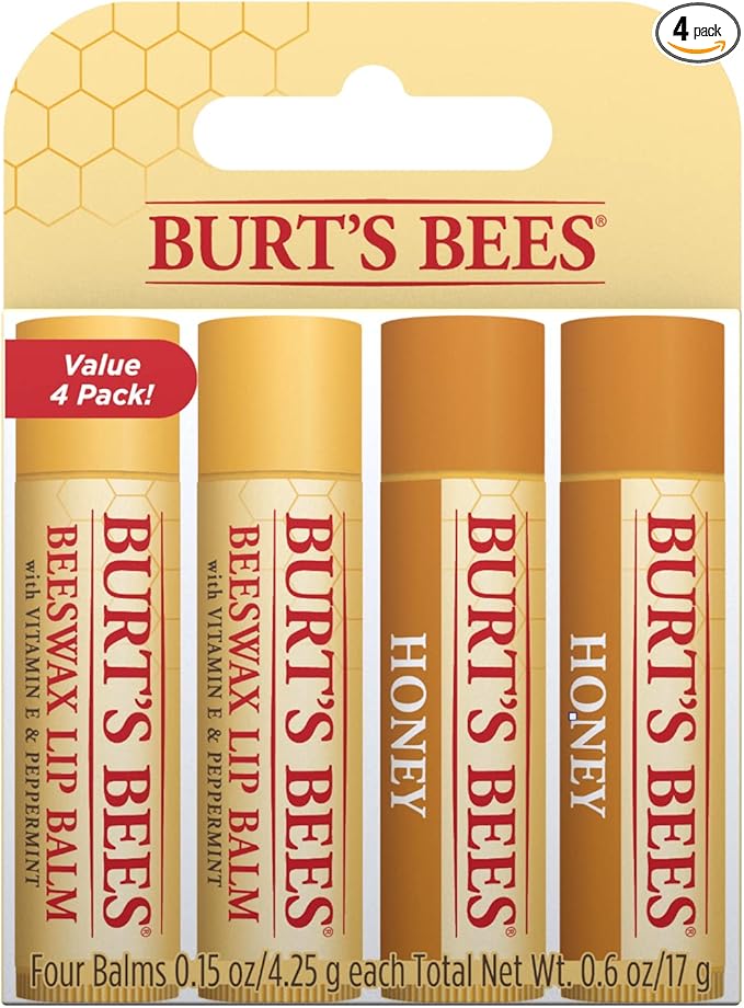 Burt's Bees Lip Balm Multipack, Moisturising Lip Balm Set With Beeswax & Honey, Value Pack, 4x4.25g