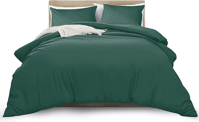 MOONLIGHT20015 Double Duvet Cover Emerald Solid Soft Pre-Washed Double Bedding Duvet Cover Set with 2 Matching Pillowcases