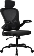 T-THREE.Adjustable headrest office chair, high-back ergonomic computer swivel seat with lumbar support, height adjustment, 360° rotation, tilt function, and 90° flip-up armrests for home office