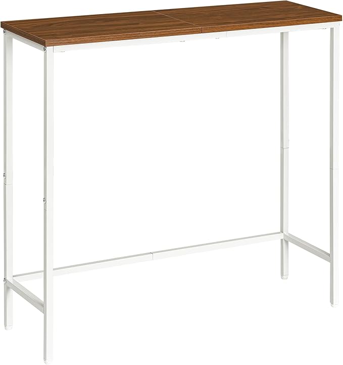 HOOBRO Console Table, Slim Console Table for Hallway, Metal Frame, Compact Display Table, Sofa Table for Small Spaces, Entryway, Living Room, Sturdy, White and Walnut EWH75XG01