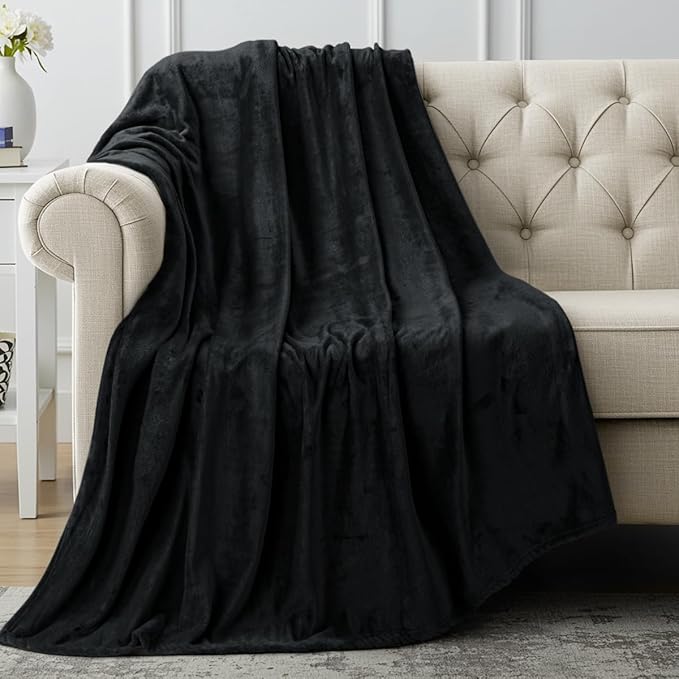Utopia Bedding Fleece Throw Blanket, Soft, Cosy 300 GSM Fluffy Blankets and Throws For Sofas, Bed, Couches [Black, 152x127 cm]