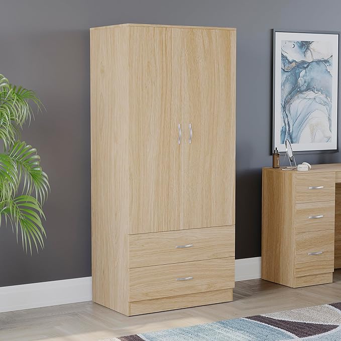 Vida Designs Riano Wardrobe, With Shelf & Hanging Rail Bedroom Storage Furniture (Pine, 2 Door & 2 Drawer)