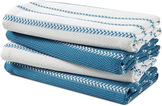 LANE LINEN Kitchen Tea Towels Set – 4 Pack (18” x 28”) 100% Cotton Dish Towels, Absorbent & Quick Drying Kitchen Cloth with Hanging Loop - Blue Saphire