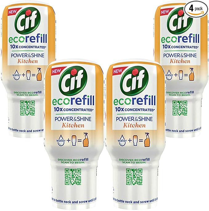 Cif Power & Shine Kitchen Cleaning Spray Refill (Pack of 4 x 70 ml Eco Refills)