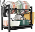 Dish Drainer Black (43.5 x 24.5 x 34.5), 2-Tier Stainless Steel, Dish Drainer with Utensil Holder and Drip Tray