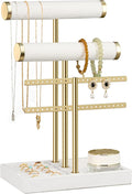 3 Tier Bracelet Holder Display - Detachable T Bar White Velvet Bracelet Holder, Jewelry Holder Organizer for Bracelet, Necklace, Watches, Rings