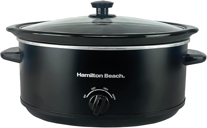 Hamilton Beach 6.5L Family Favourite Slow Cooker, 240W Energy-Efficient Design, Removable Oven-Safe Ceramic Bowl, 3 Heat Settings, Serves 6-8 People, Easy Clean, Black - HBSC070B