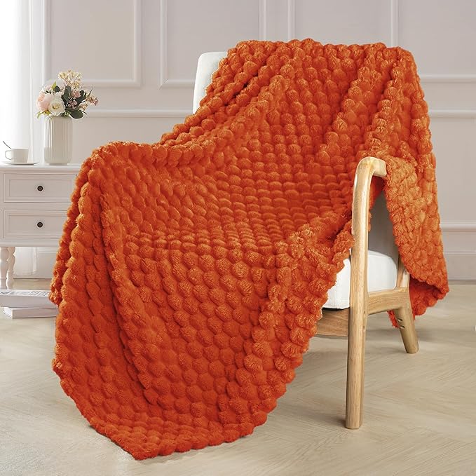 Exclusivo Mezcla Extra Large Soft Fleece Throw Blanket, 127x178 CM Stylish Jacquard Throw Blanket for Sofa, Fuzzy Cozy Lightweight for All Season, Burnt Orange