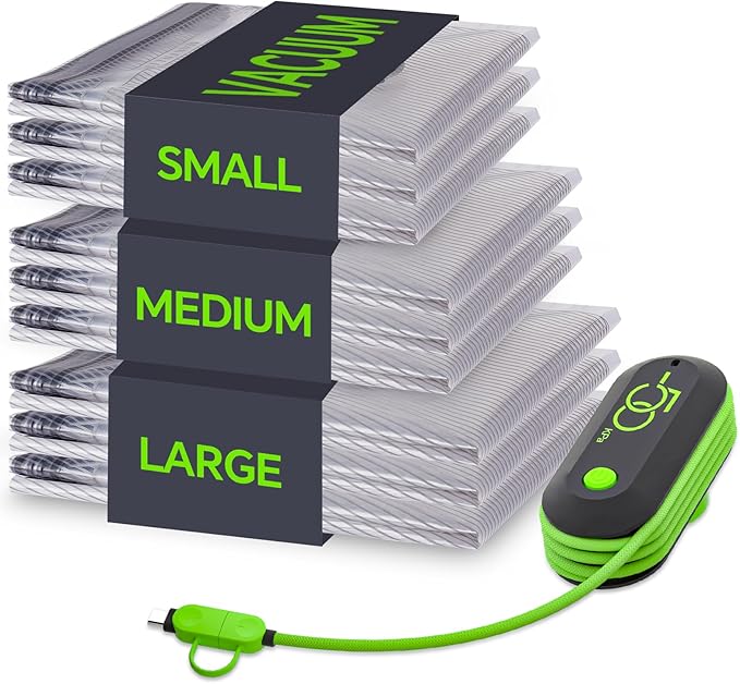 Vacuum Storage Bags, 9 Pack Space Saver Bags with Electric Air Pump, Double Zip and Airtight Valve for Travel