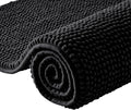 Moonlight Bedding Bath Mat Non Slip Anti Mould - Chenille Shower Mat Black 40 x 60 cm Super Absorbent Bathroom Mat Machine Washable Extra Soft Fluffy Bathmat