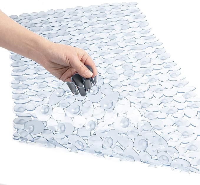 WELTRXE Anti-slip Bathtub Mat Pebbles Shower Mat Extra Large Anti-Bacterial Safety Bath Mat Suction Mat for Shower or Tub, Non-slip Bathroom Mat, 88 x 40CM, Clear
