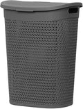 60L Laundry Basket with Lid - Large Plastic Washing Basket with Handles - Heavy-Duty Rattan Laundry Bin Hamper Clothes Storage Organiser for Bedroom & Bathroom - Grey, 60 Litre