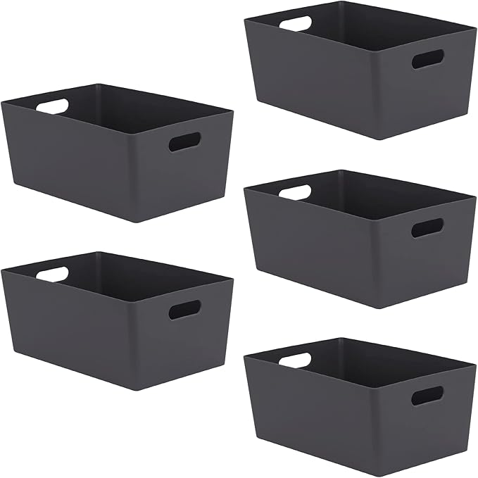5-Pack Plastic Storage Baskets with Sturdy Handles, Lightweight & Durable Design, Ideal for Kitchen, Bathroom, and Cleaning Organisation, 3.9L Capacity, 17 x 25 x 11cm