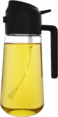 Oil Spray Bottle for Cooking, 500ML 2 in 1 Olive Oil Dispenser Sprayer for Kitchen Premium Clear Glass Bottle for Cooking, Air Fryer, BBQ, Salad, Black