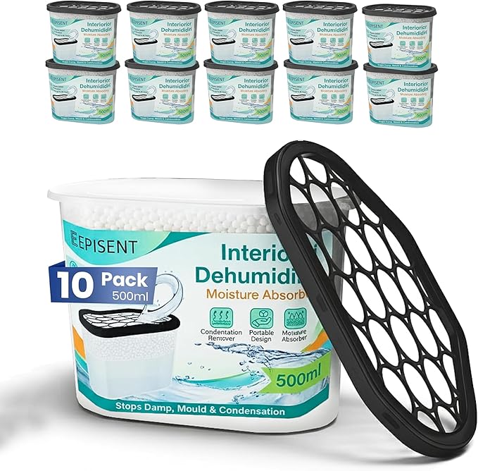 Moisture Absorber Dehumidifier - Condensation Remover for Damp, Mould, Home, Wardrobe, Kitchen, Bathroom, Basement, Garage, Bedroom, Caravan, Office - 10 Pack/500ml