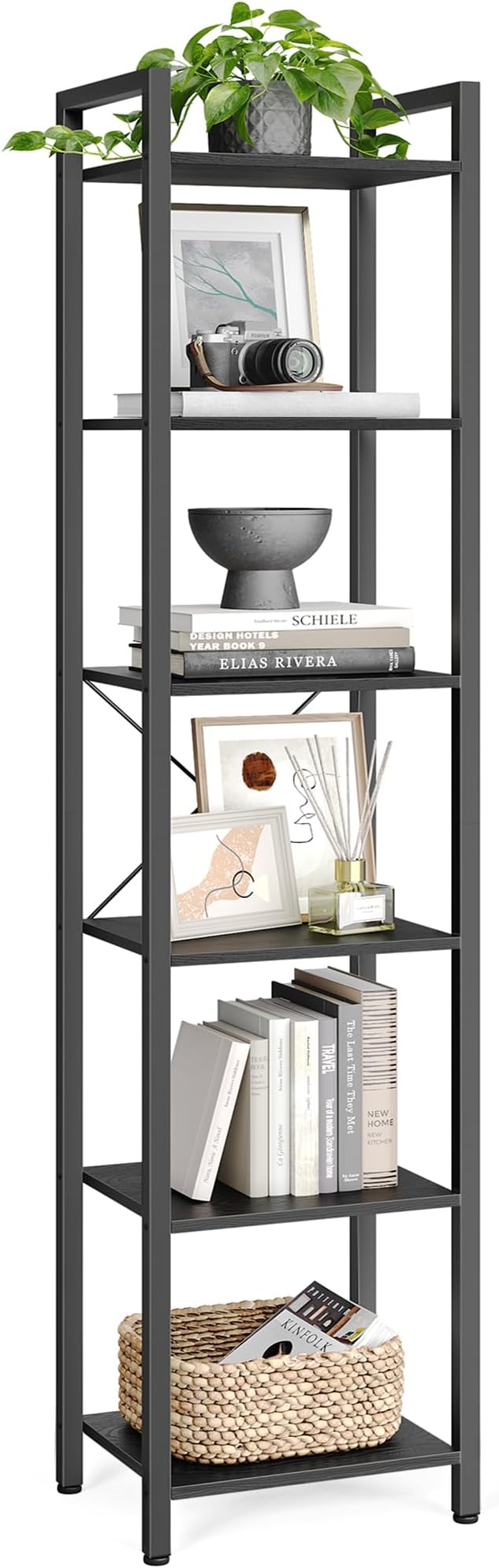 VASAGLE 6-Tier Bookshelf, Bookcase, Shelving Unit, for Office, Study, Living Room, Bedroom, 30 x 40 x 187.5 cm, Industrial, Ebony Black and Ink Black LLS101B56