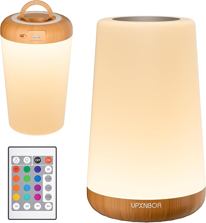 Night Light, LED Touch Bedside Table Lamp with Remote Control Dimmable Light, 13 RGB Colours and 5 Brightness Levels, Timer, Hook, USB Rechargeable, Portable Lamp for Bedroom, Living Room[Energy Class F]