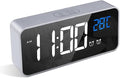 LATEC Digital Bedside Clock with Big LED Temperature Display - Alarm with 10 Sounds, USB Charging, 4 Levels Brightness Dimmer, Snooze, Portable Mirror, Dual Alarm - Silver