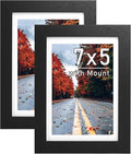 7x5 Picture Frames, Pack of 2 Black 7x5 Photo Frames, 5x7 Frame with mount, Wall Mounted and Freestanding