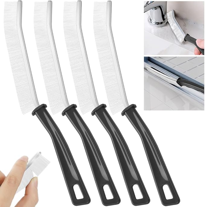 Vicloon Crevice Cleaning Brush, Gaps Cleaning Brush, Bathroom Cleanings Brush, Window Groove Brush, Crevice Cleanings Tools, Dead Corners Multifunctional Brushes for Home Kitchen (White-4pcs)