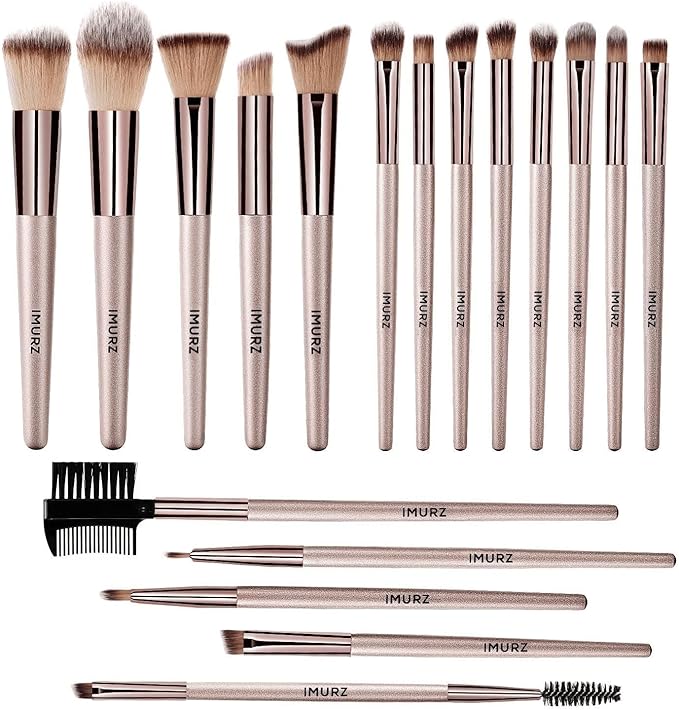 18 Pcs Makeup Brushes, Foundation brush,Professional Make Up Brushes Set Foundation Face Brush Kabuki Brush eye Makeup Brush Set, Makeup Brush Champagne Gold