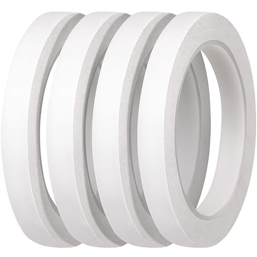 4 Rolls Double Sided Tape Adhensive Sticky Tapes for Crafts,Gift,Photos,Wallpaper,Card Making-12mmWide and 25m Long