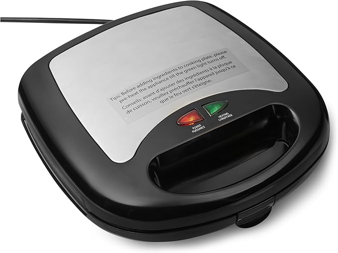Amazon Basics 3-in-1 Toastie Maker, Panini Press and Waffle Maker with Removable Plates, 700W, Black