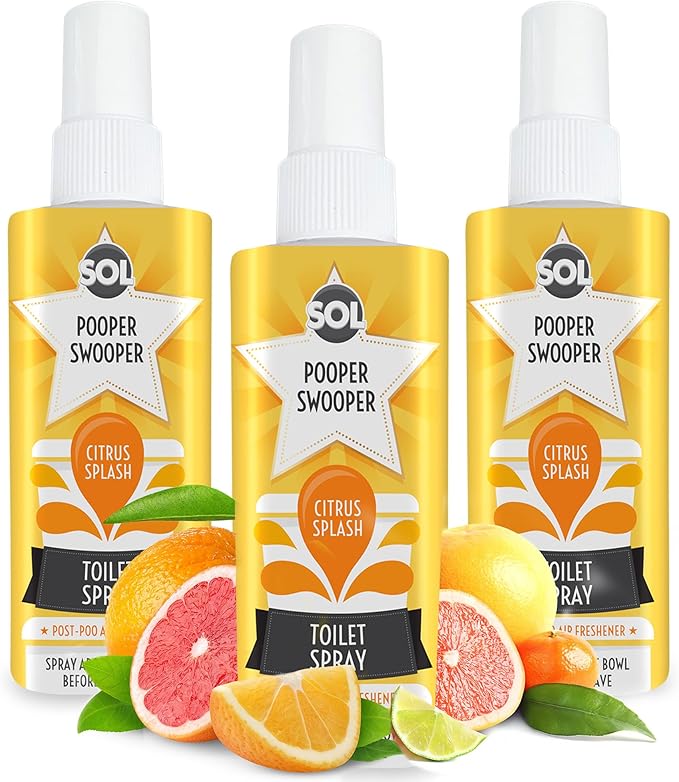 SOL 3pk x 60ml Pooper Swooper Toilet Spray Citrus Splash Fragrance 1,000+ Sprays per Pack, Air Freshener Refresher for Public Bathrooms, Office, Home, Travel-Friendly Cleaning Solution for Poo Odours