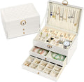 Granbest 3 Layers Jewellery Box with 2 Drawers, Elegant Jewellery Organiser, Leather Jewellery Storage Case Ideal for Necklaces, Bracelets, Rings and Earrings (White)