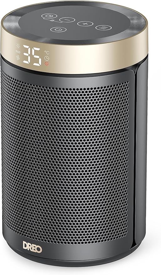 Dreo Electric Heater, 1500W Energy Efficient Space Silent Room Heater, Portable Ceramic Fan Heaters, Thermostat 3 Modes 12H Timer, Overheat & Tip Over Protection, for Bedroom, No Remote Control