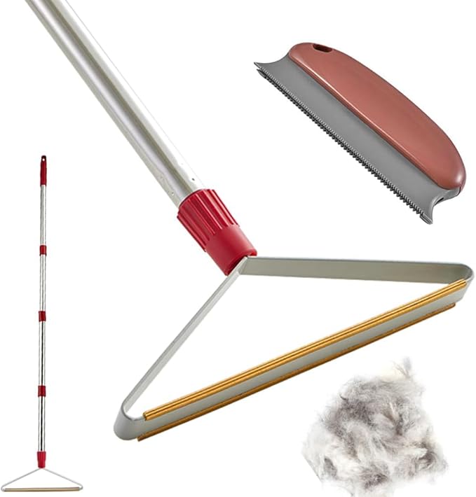 Upgrated Carpet Rake for Pet Hair Removal with Long Handle, 1 Mini Carpet Scraper Included, Carpets Brush Pet Hair Remover for Rug