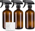 500ml Amber Empty Glass Spray Bottles for Cleaning, Mist Water Spray Bottle for Hair, Gardening and Essential Oils, Adjustable Trigger Sprayer with Spray Stream Settings, Set of 3