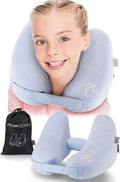 FLOWZOOM Air Inflatable Kids Travel Pillow for Airplane - H-Shape Car Pillow for Kids with 5 Sleeping Positions, Quick Inflation, Adjustable Pressure, Soft Plush Cover – Ages 3-12, Skyblue